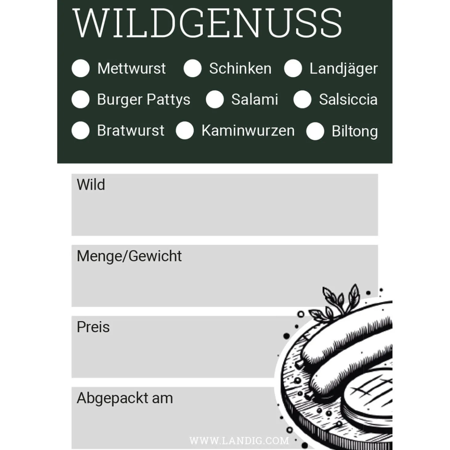 Landig Jagdetiketten Wildgenuss